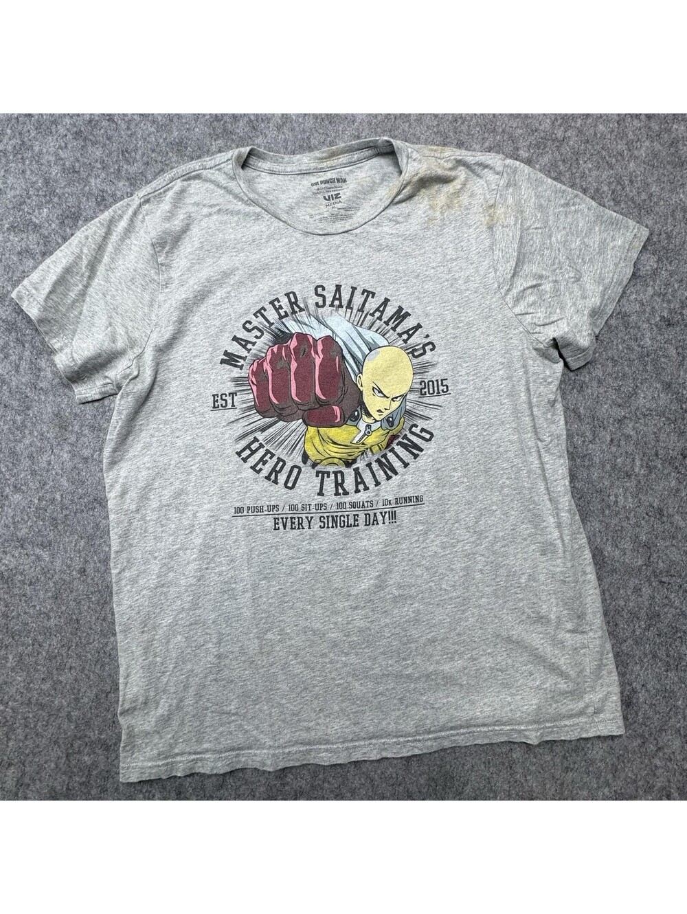 One Punch Man Shirt Mens XL Gray Master Saitama Hero Training Anime Tee